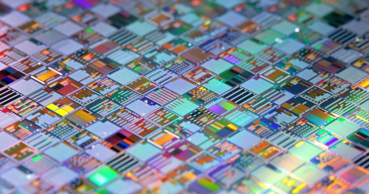 Close-up of a semiconductor wafer